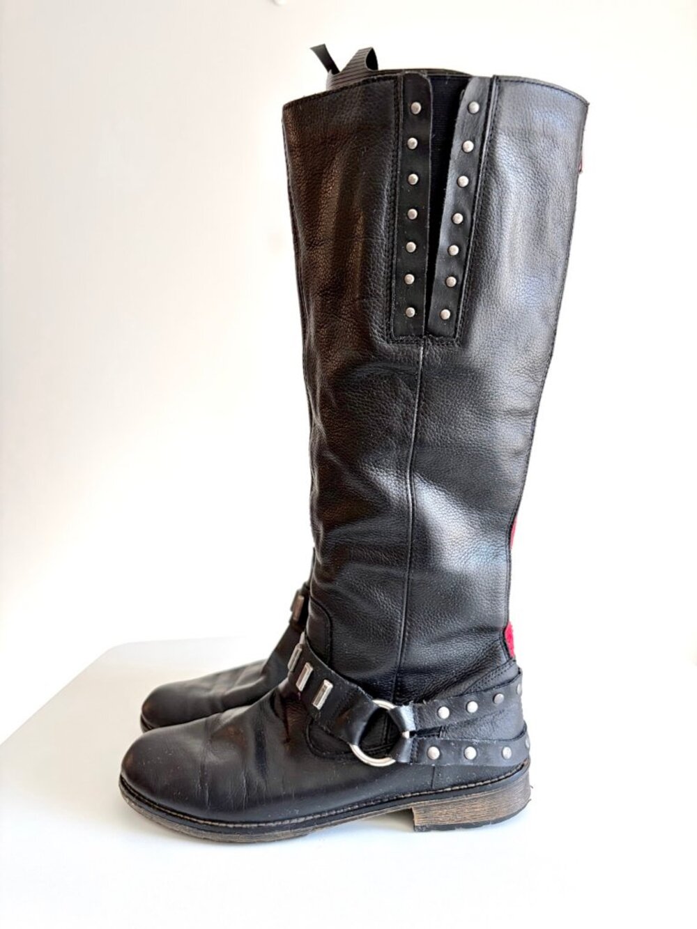 Remonte Dorndorf Bikercore Black Leather Studded Harness Knee High Boots